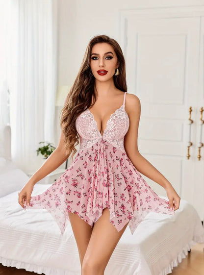 Lingerie for Christmas Women Lace Babydoll Sexy Sleepwear Strap Chemise Lingerie V Neck Nighty