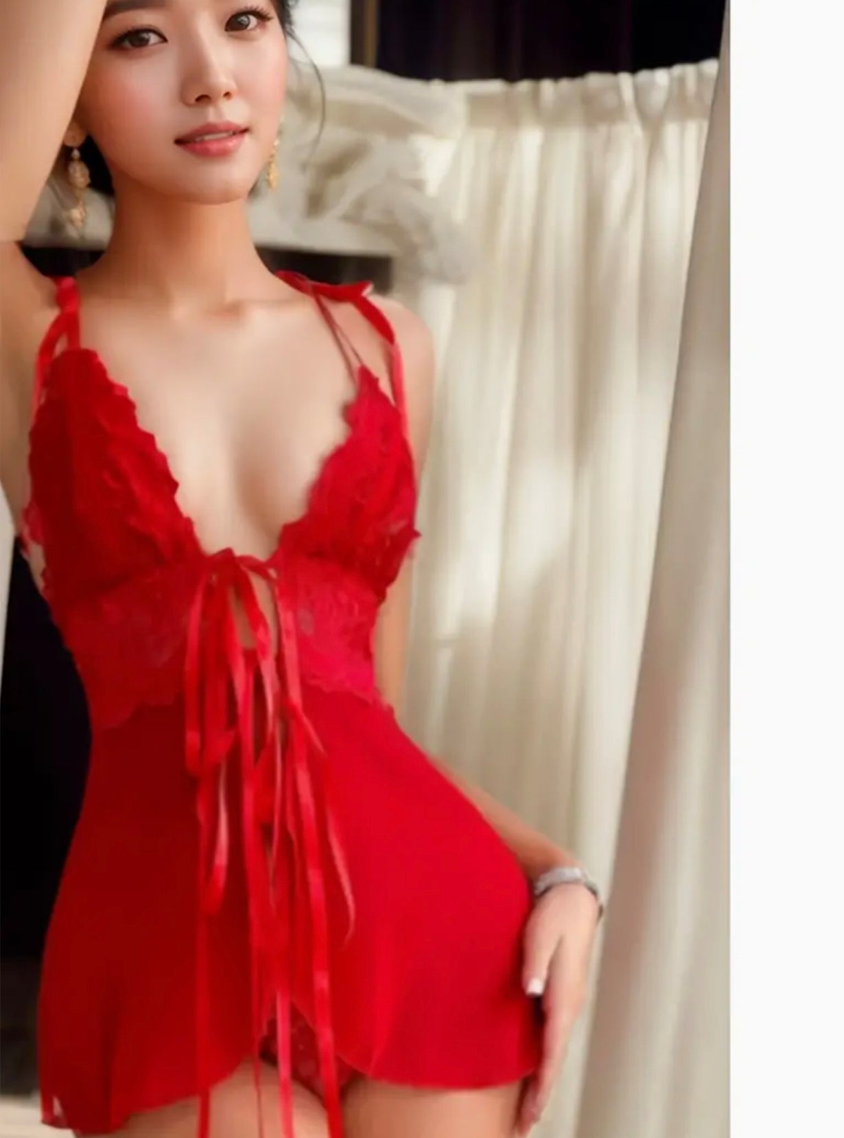 Women's Sexy Embroidered Sleepwear, Open Front Strappy Backless V Neck Sleepwear Halter Dresses, Women's Sexy Sleepwear & Dresses