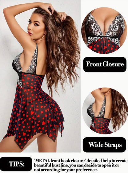 Lingerie for Christmas Women Lace Babydoll Sexy Sleepwear Strap Chemise Lingerie V Neck Nighty